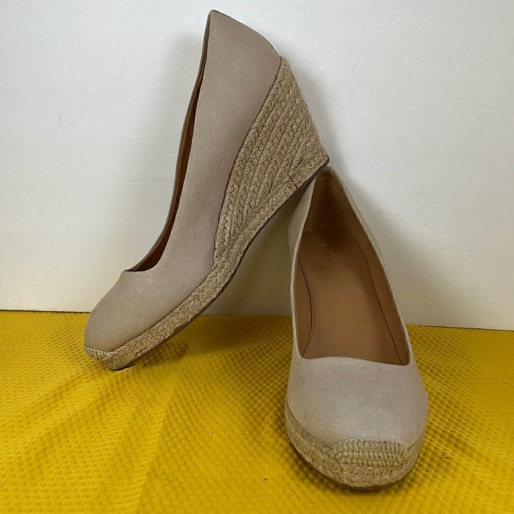 J Crew Canvas Espadrille Wedges Natural Beige 10.5‎